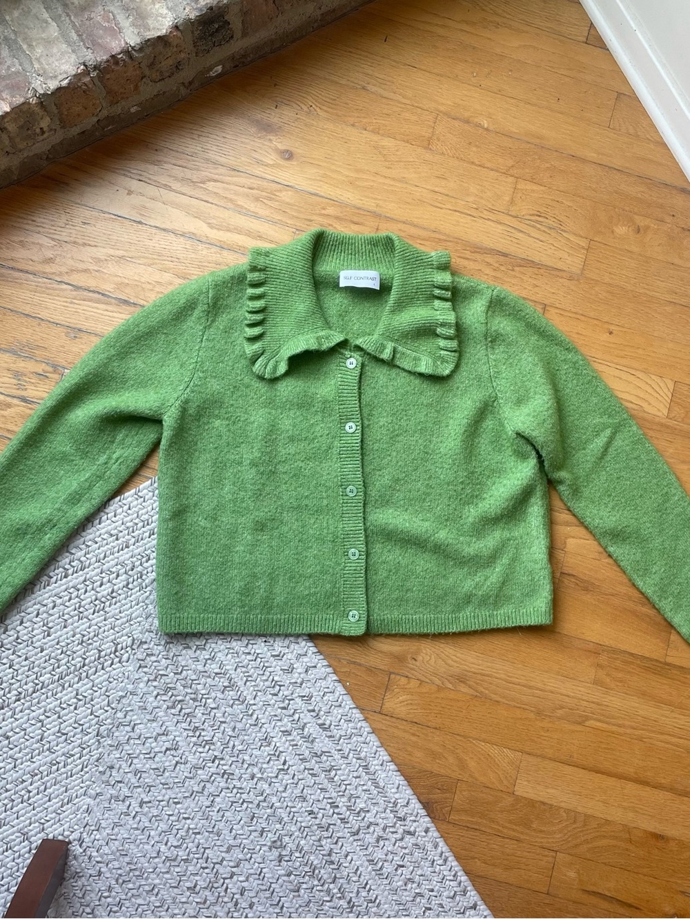 Green Ruffle Collar Cardigan Sweater